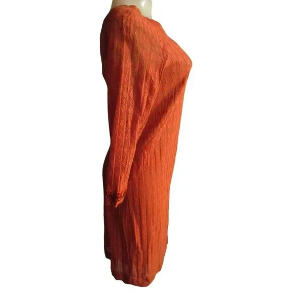 Vintage Women's Dress 6/8 1960's Mesh/Lace Burnt Orange Handmade Shift Mod